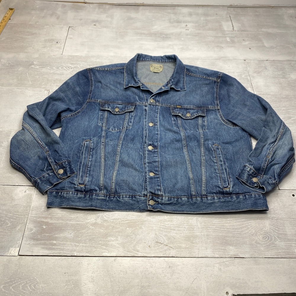 Polo Ralph Lauren Denim Trucker Jacket Mens 3XB Blue Cotton Button Up Coat